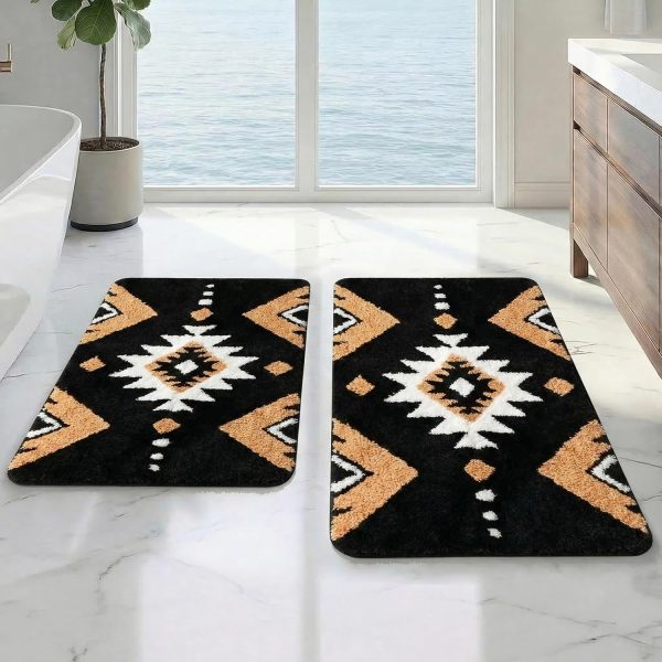2-Piece Vintage Print Plush Bathroom Mat Set