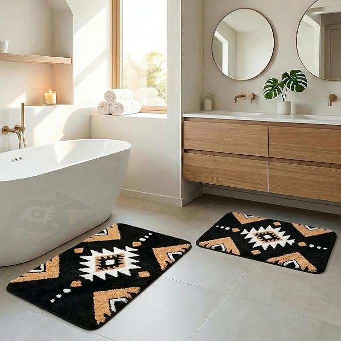 2-Piece Vintage Print Plush Bathroom Mat Set - Image 2
